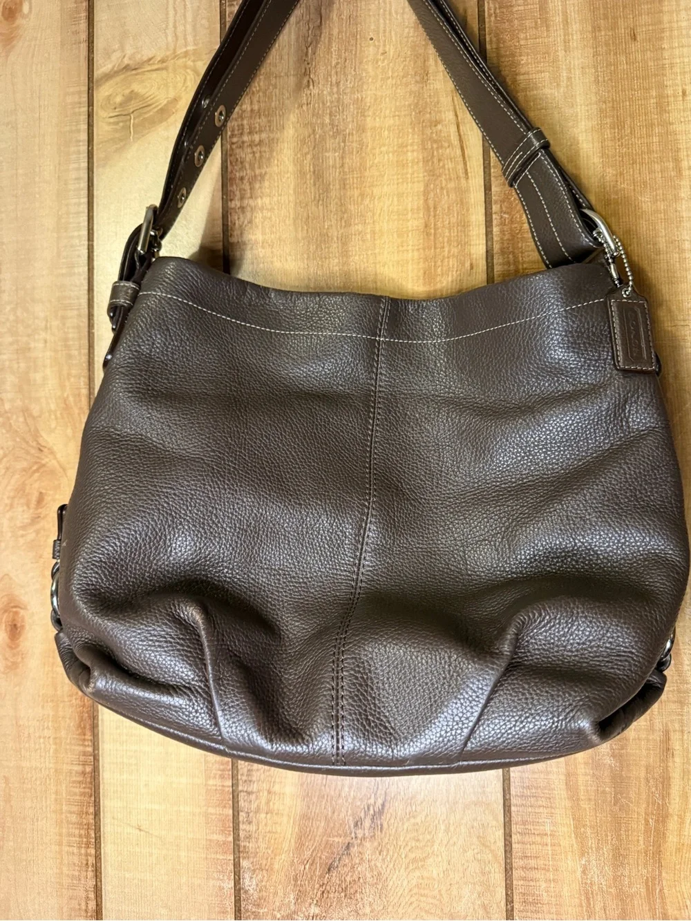 Coach Brown Pebbled Leather Hobo Style Shoulder Bag F15064